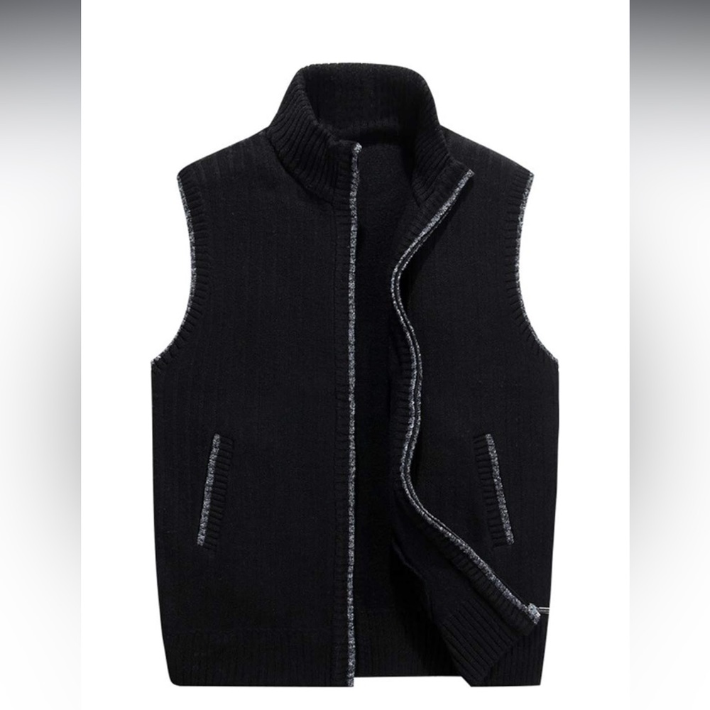 Mens Casual Slim Full Zip Knitted Cardigan Sweater vest with Pockets